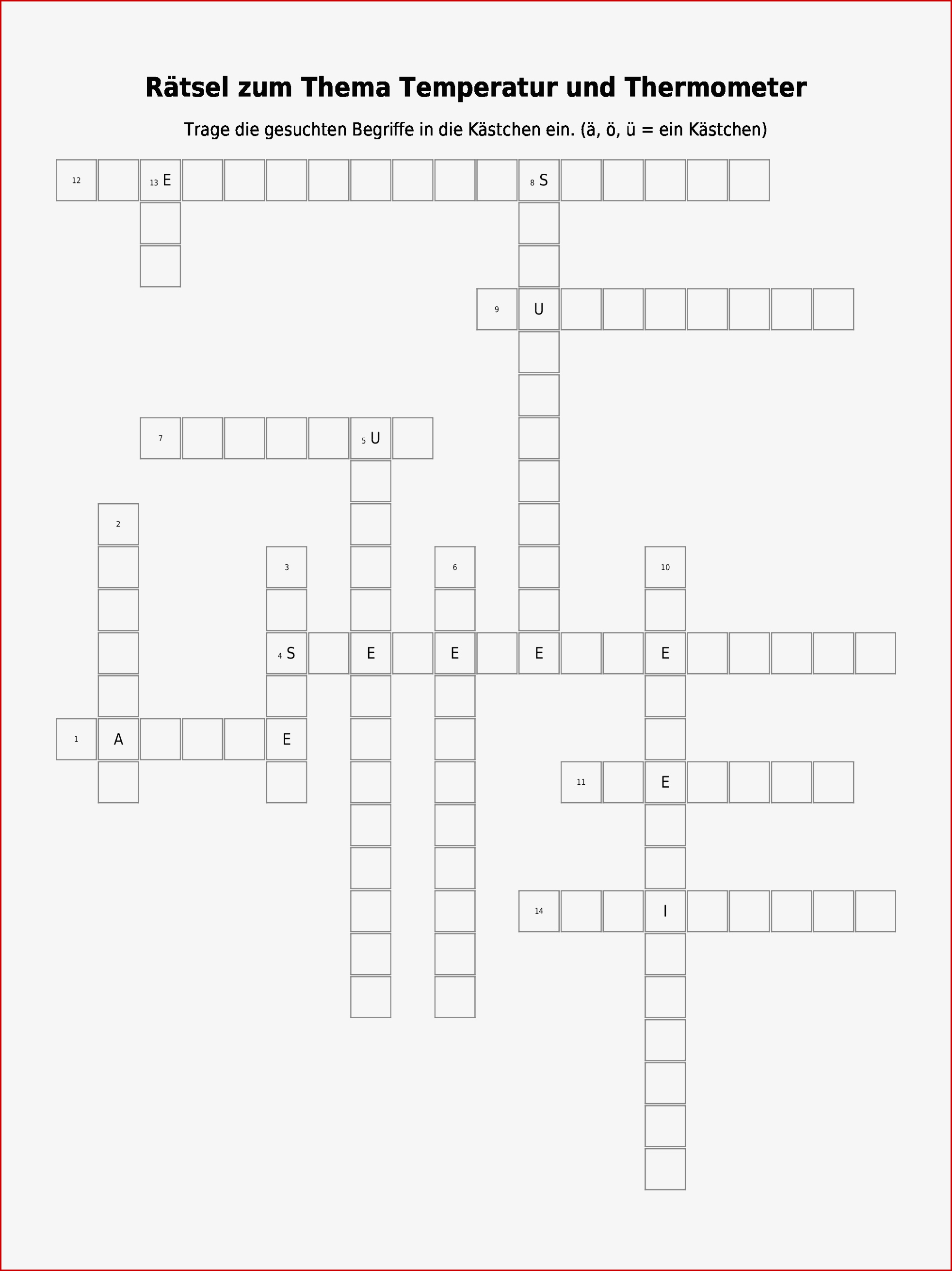 Kreuzworträtsel "rätsel Zum thema Temperatur Und