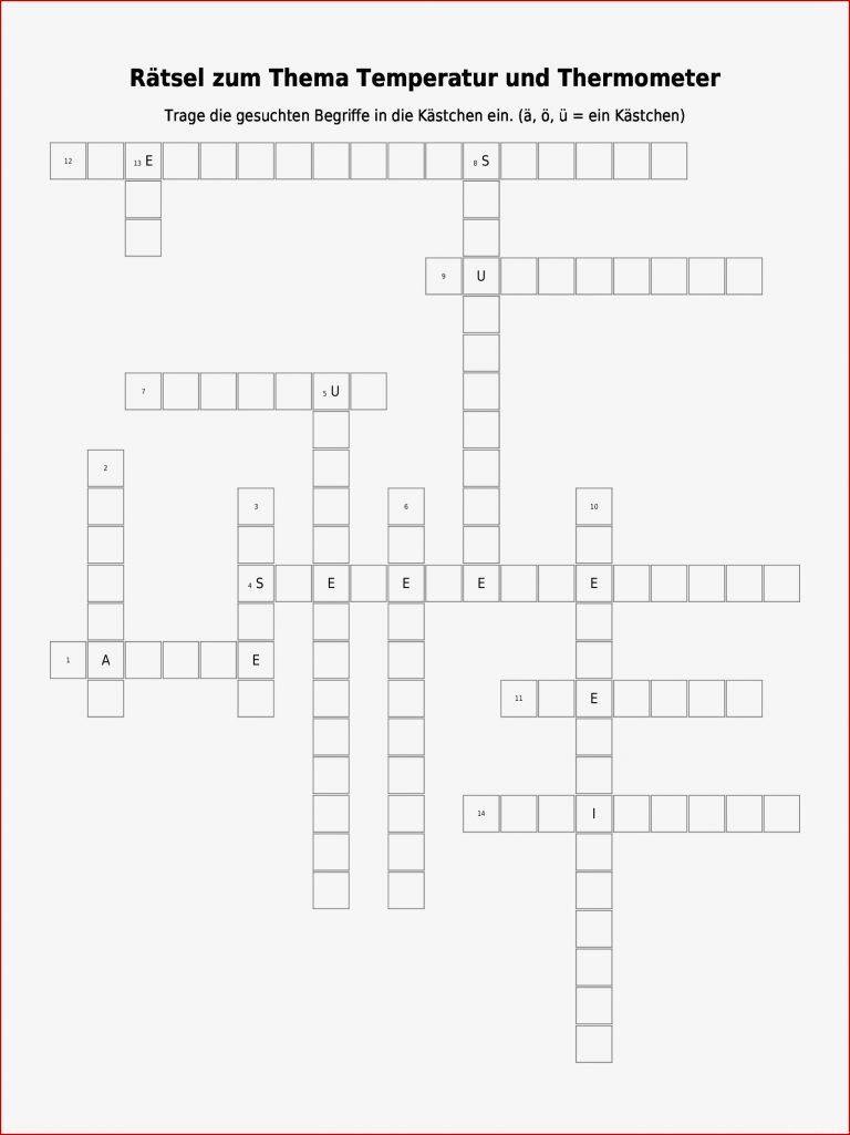 Kreuzworträtsel "rätsel Zum thema Temperatur Und