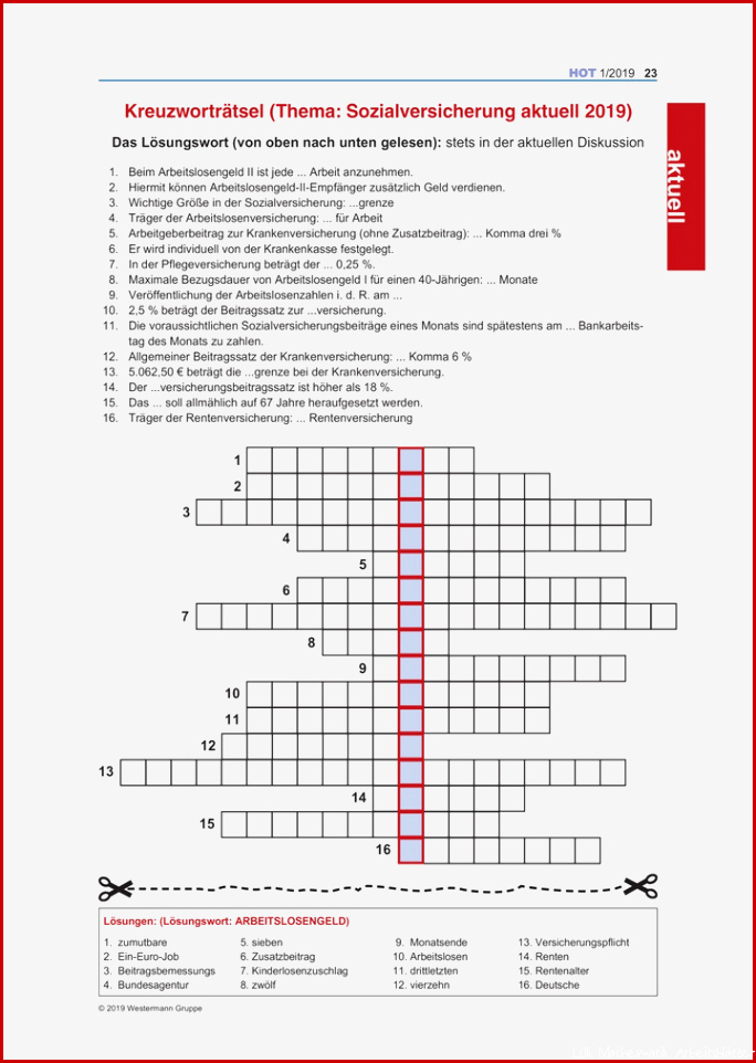 Kreuzworträtsel Sozialversicherung 2019 Ausgabe 1 2019