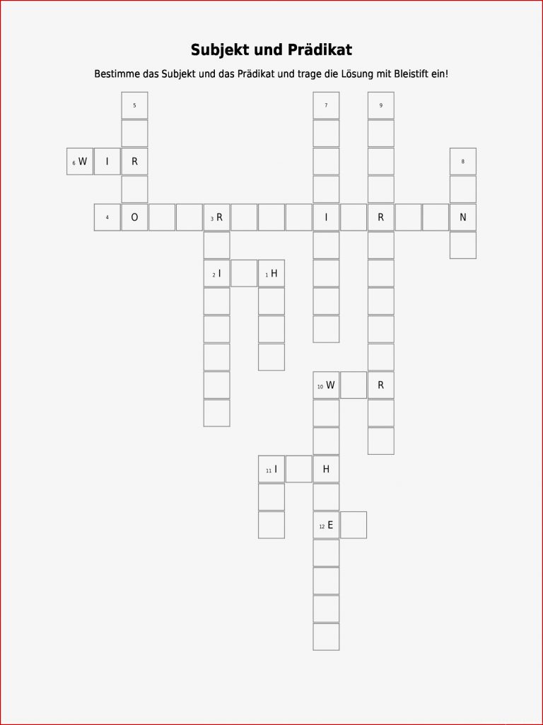 Kreuzworträtsel "subjekt Und Prädikat" Als Pdf