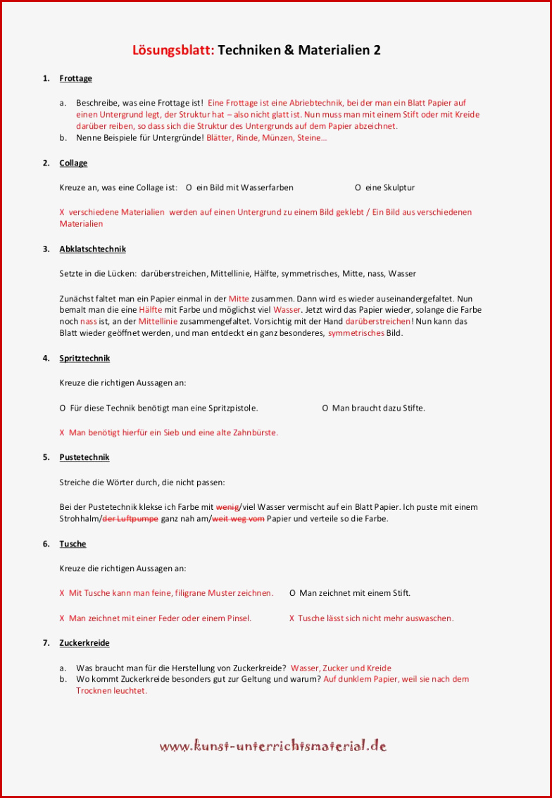 Kunsttechniken Grundschule Arbeitsblätter