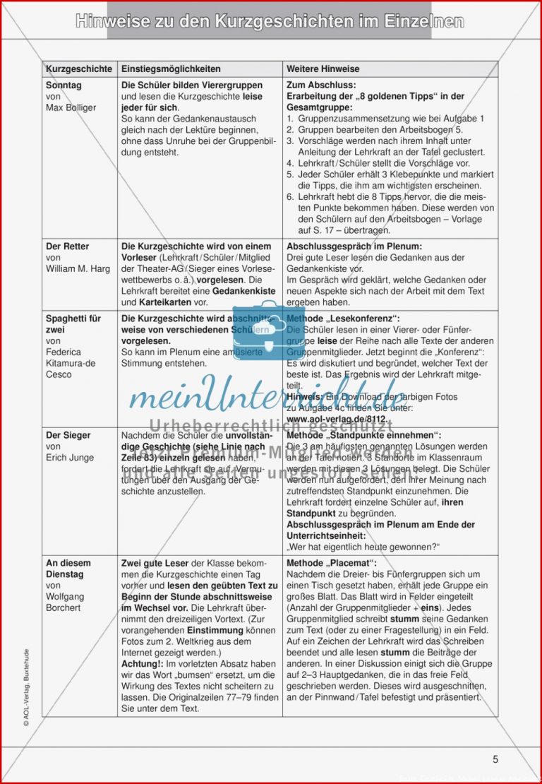 Kurzgeschichten Binnendifferenzung "erich Junge Der