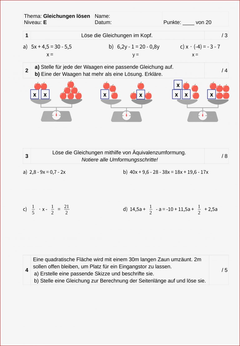 Kurztest Gleichungen Und Äquivalenzumformung Dreifach