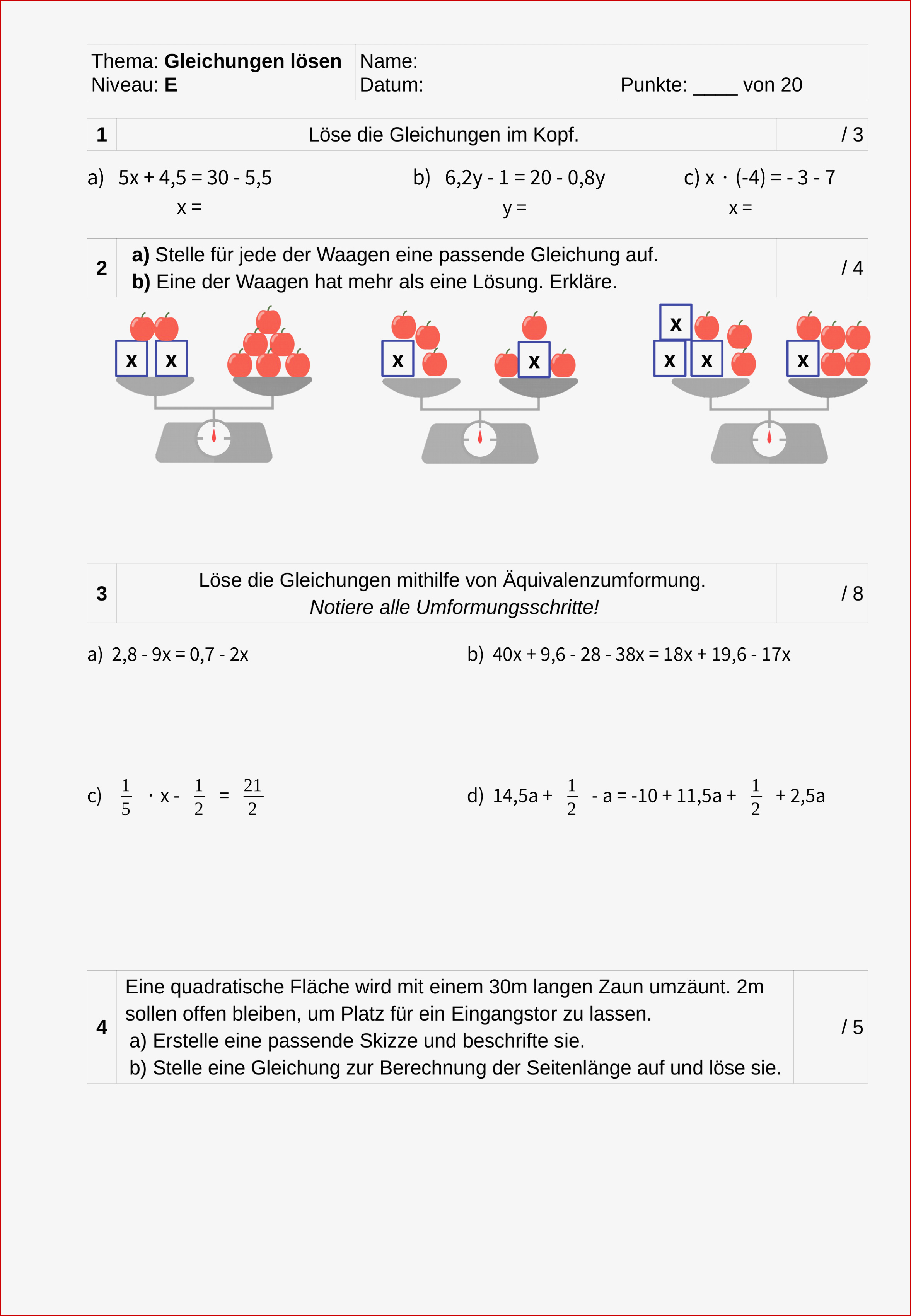 Kurztest Gleichungen Und Äquivalenzumformung Dreifach