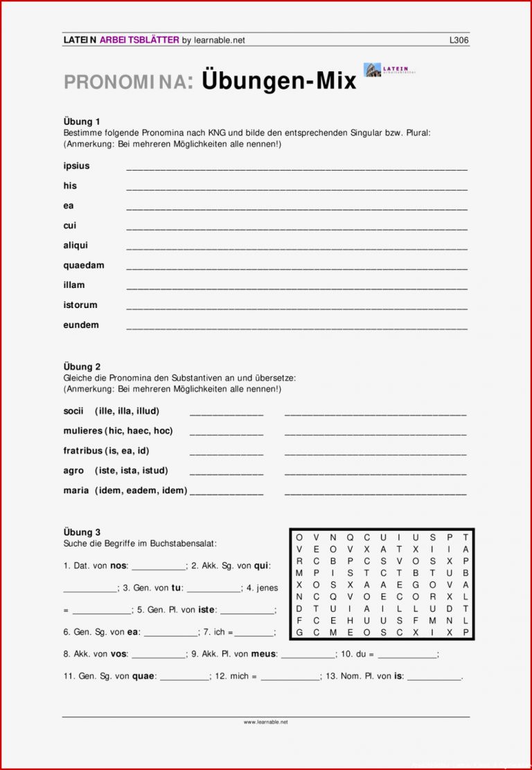 Latein Arbeitsblätter Klasse 6 Worksheets