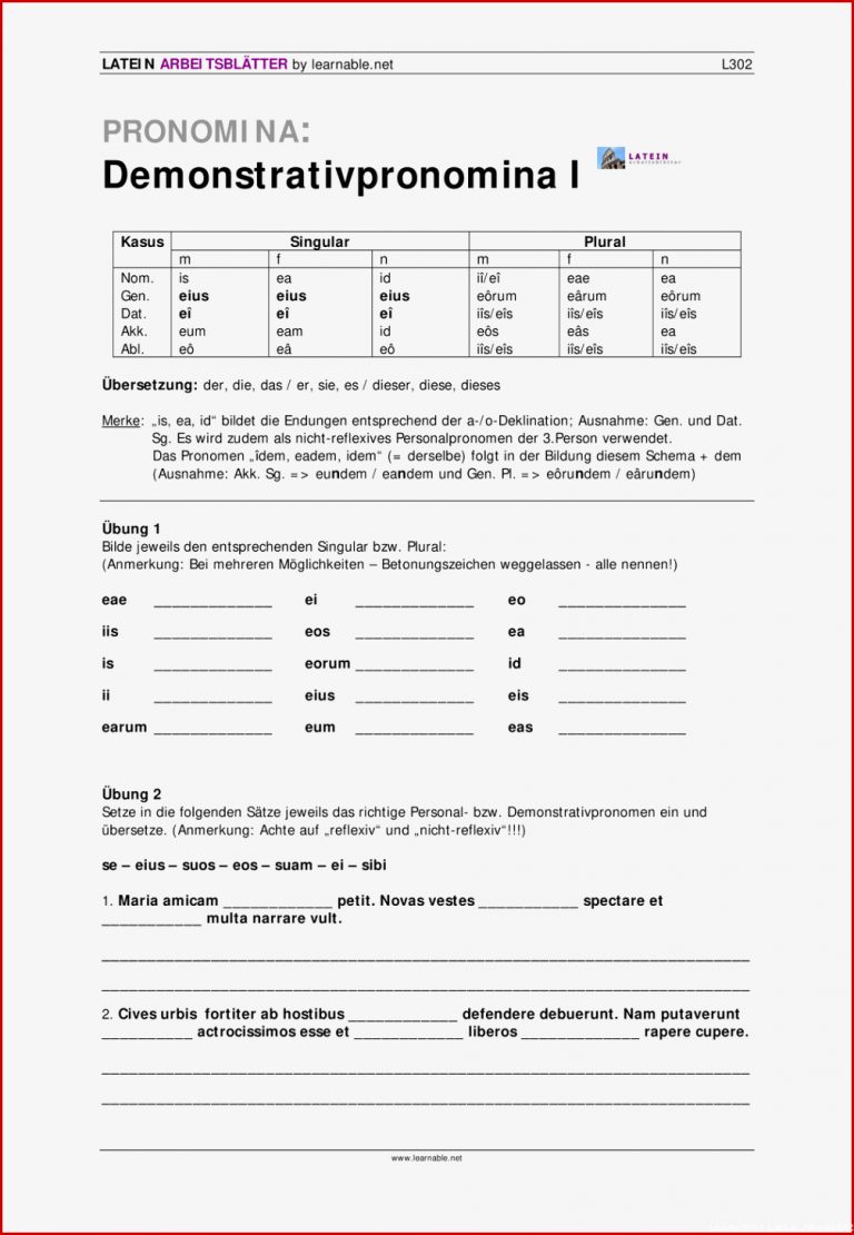 Latein Demonstrativpronomina I – Unterrichtsmaterial Im