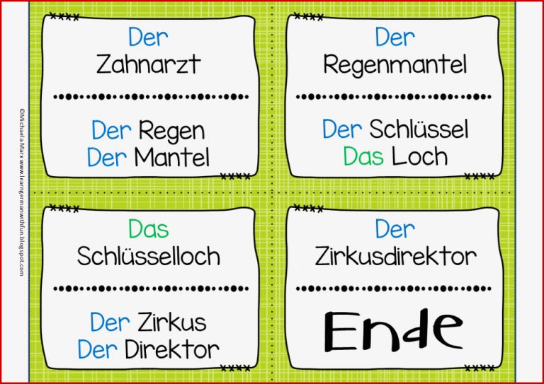 Learn German with fun Lesespiel zusammengesetzte Namenwörter