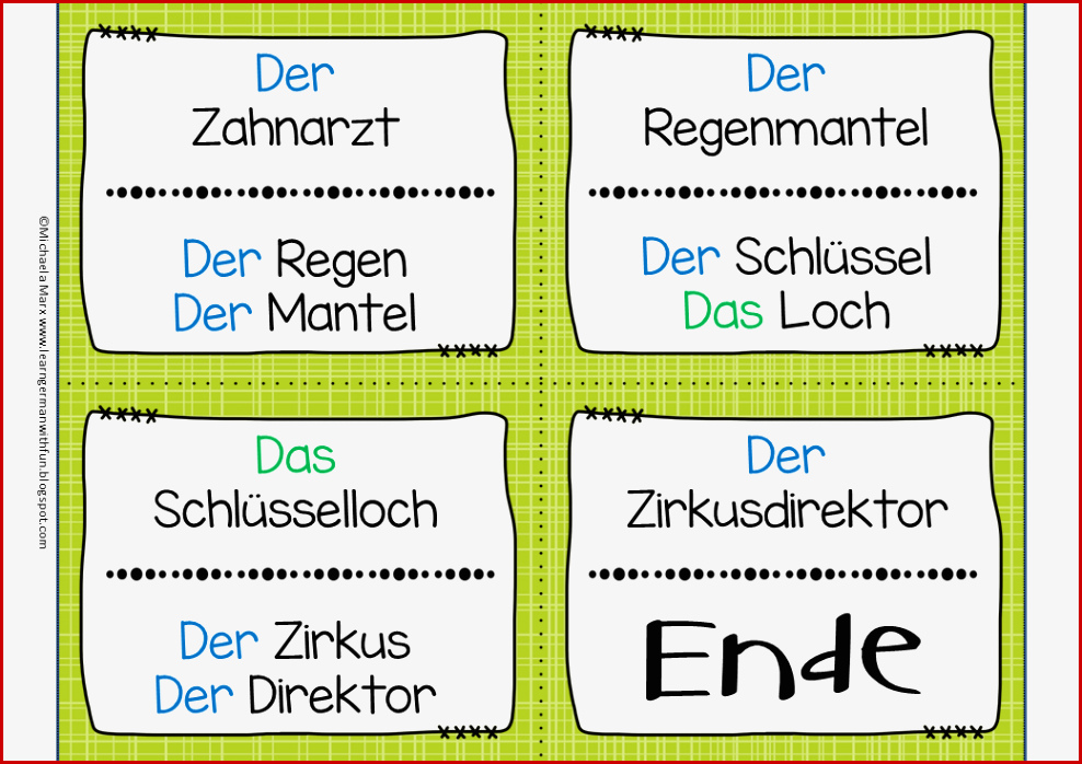 Learn German with Fun Lesespiel Zusammengesetzte Namenwörter