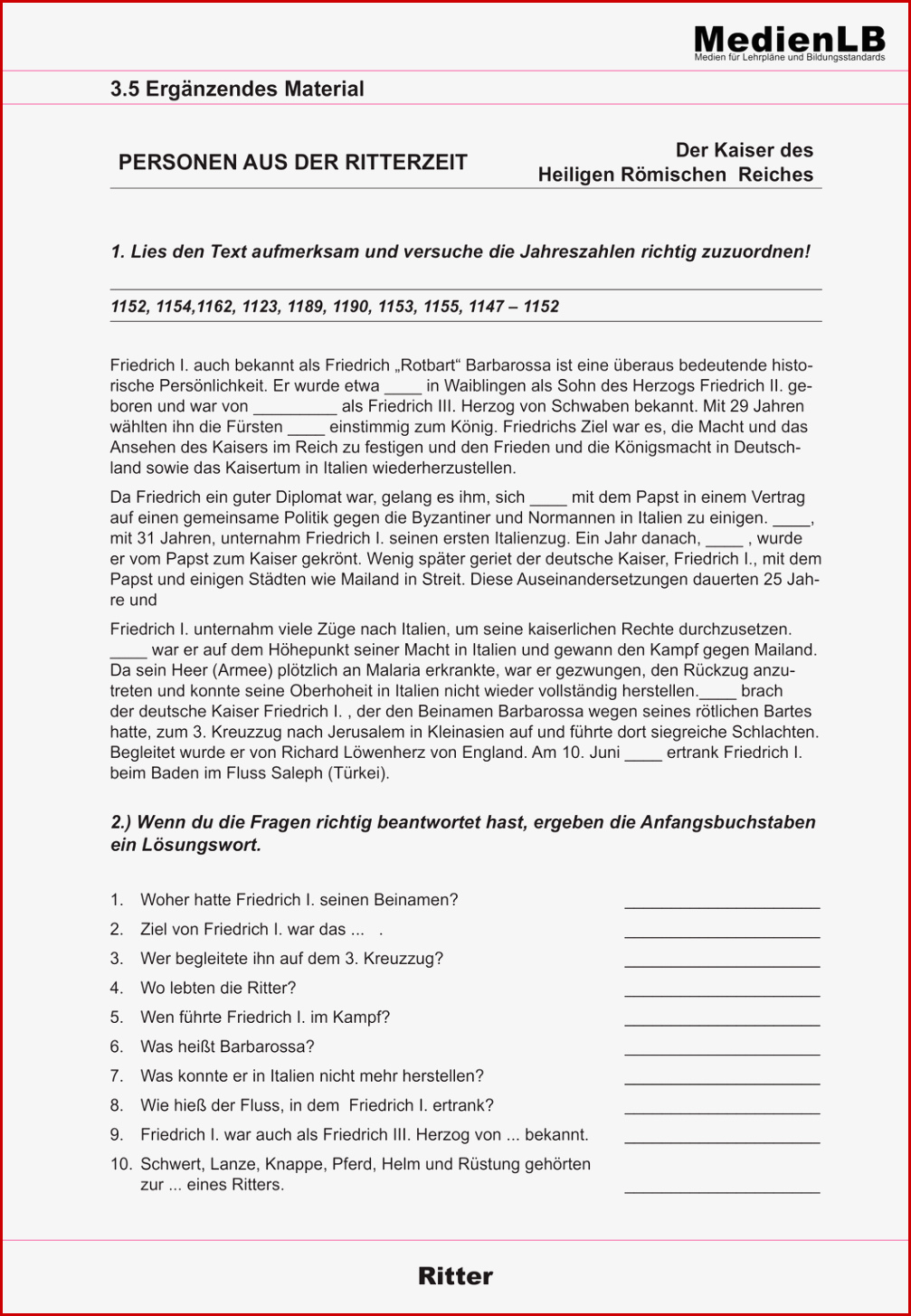 Leben Im Mittelalter Arbeitsblätter Worksheets