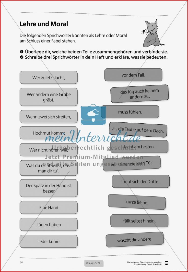 Lehre und Moral von Fabeln Übungen Lösungen