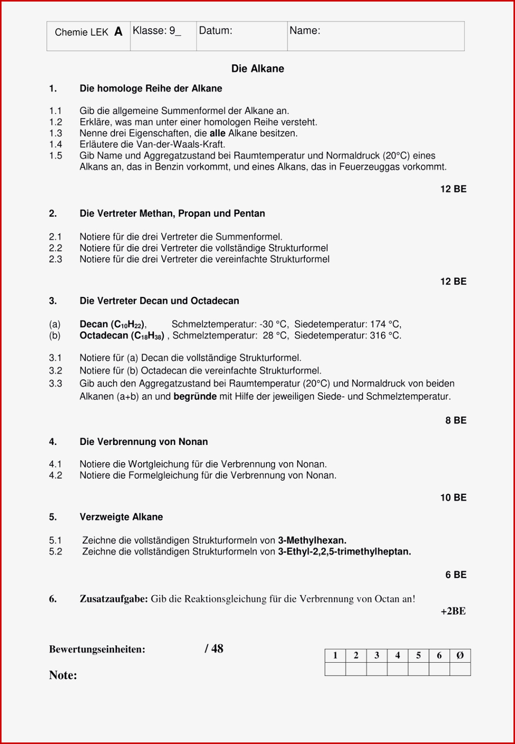 Lek Alkane Gruppe A Und B – Unterrichtsmaterial Im Fach