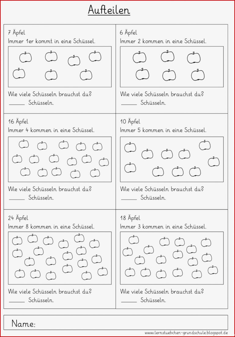 Lernstübchen 7 Arbeitsblätter Zum Aufteilen