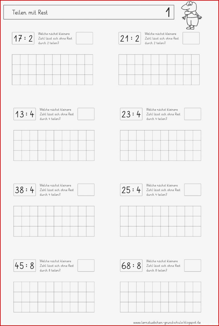 Lernstübchen Arbeitsblätter Zum Teilen Mit Rest 2