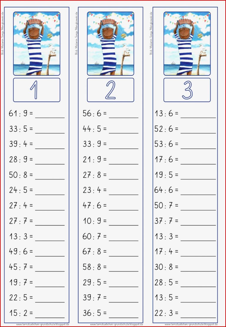Lernstübchen Divi ren mit Rest Rechenstreifen
