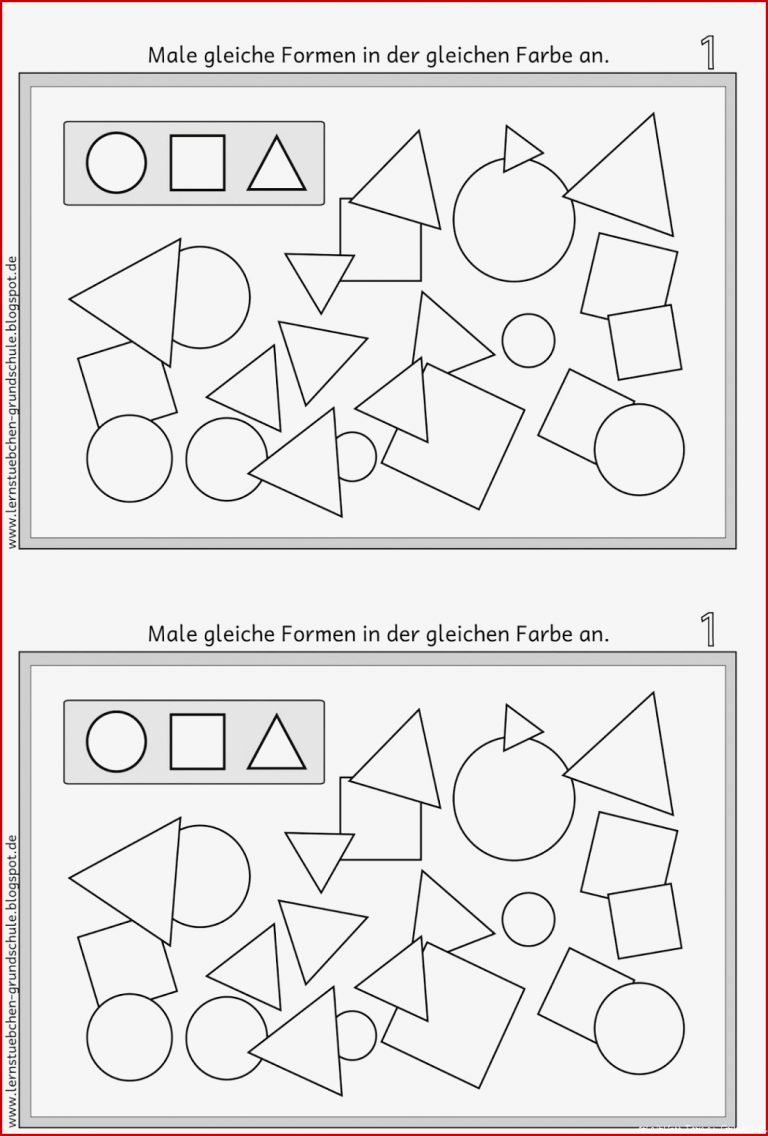 Lernstübchen Gleiche formen Erkennen Und Gleich Anmalen