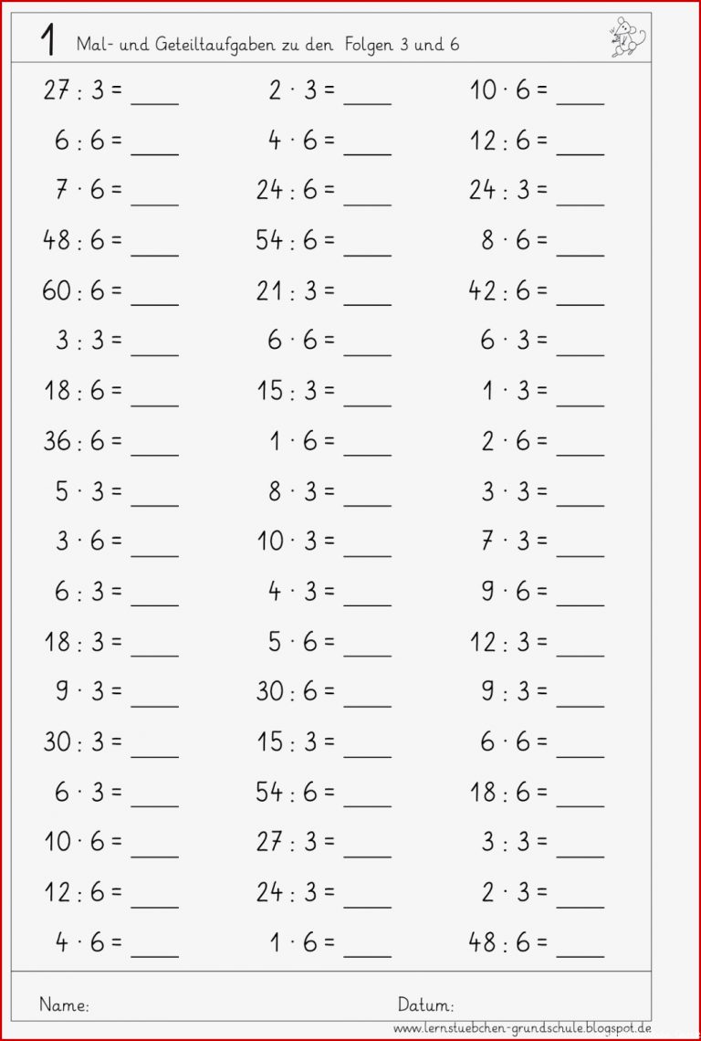 Lernstübchen Kopfrechenblätter zum Einmaleins