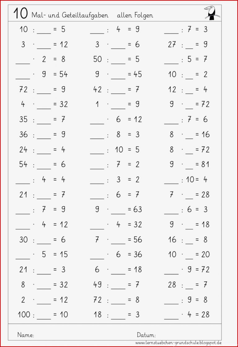 Lernstübchen Kopfrechenblätter Zum Einmaleins