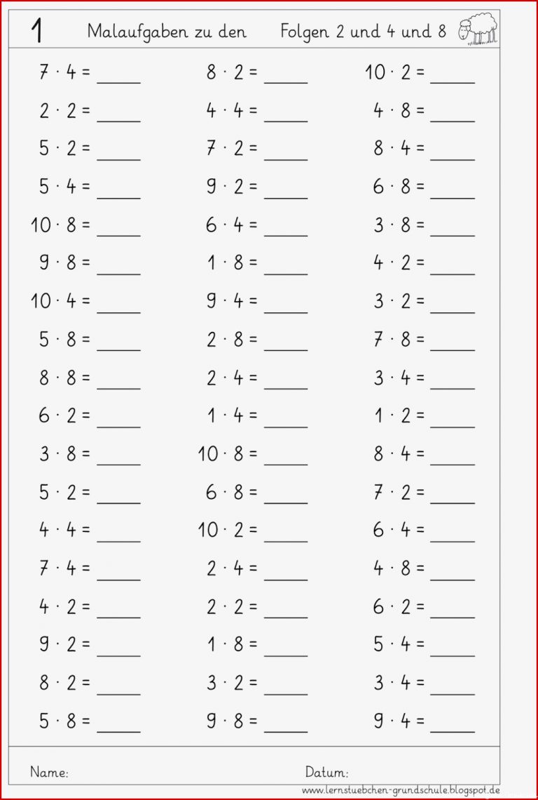 Lernstübchen Kopfrechenblätter Zum Einmaleins