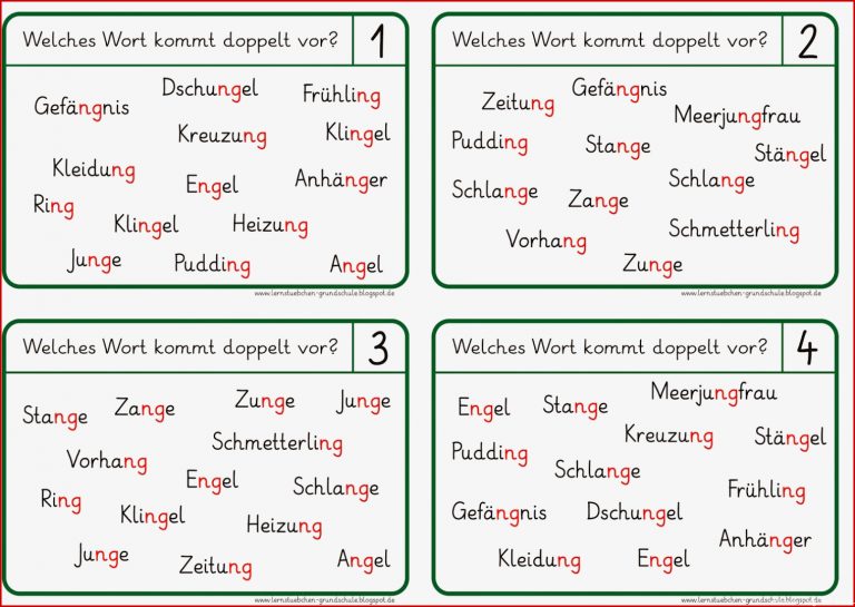 Lernstübchen Lese Und Schreibkärtchen Zu Ng Wörtern