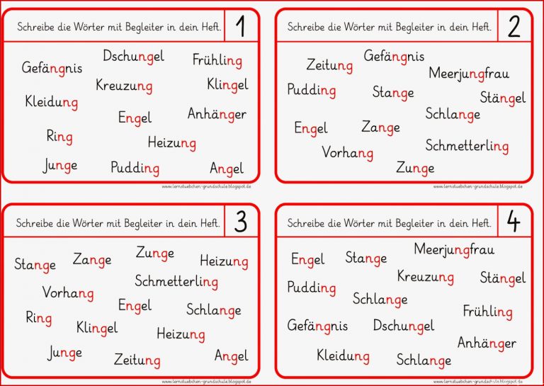 Lernstübchen Lese und Schreibkärtchen zu ng Wörtern