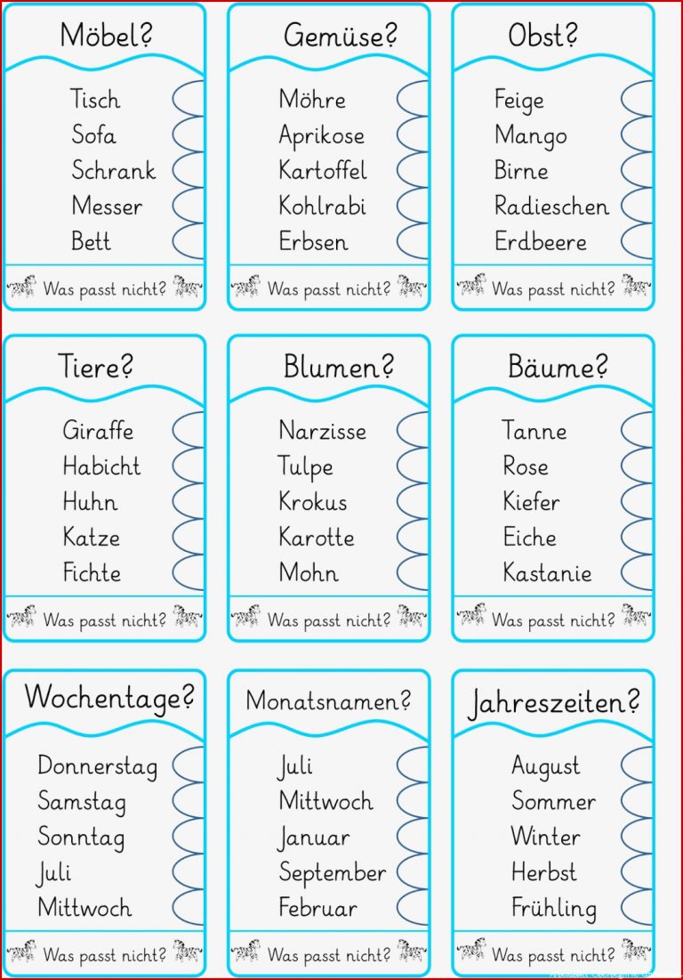 Lernstübchen Oberbegriffe Was passt nicht