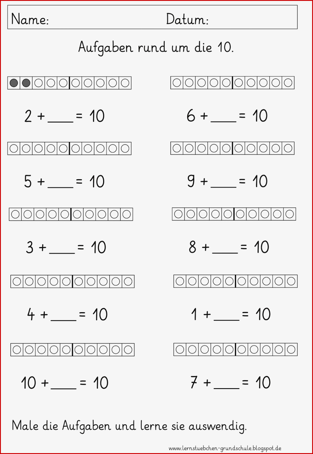 Lernstübchen Rechnen Rund Um 10