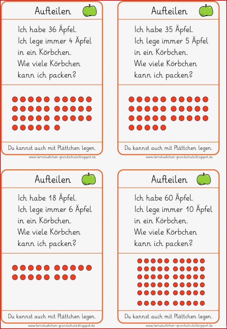 Lernstübchen Sachaufgaben Zum Aufteilen