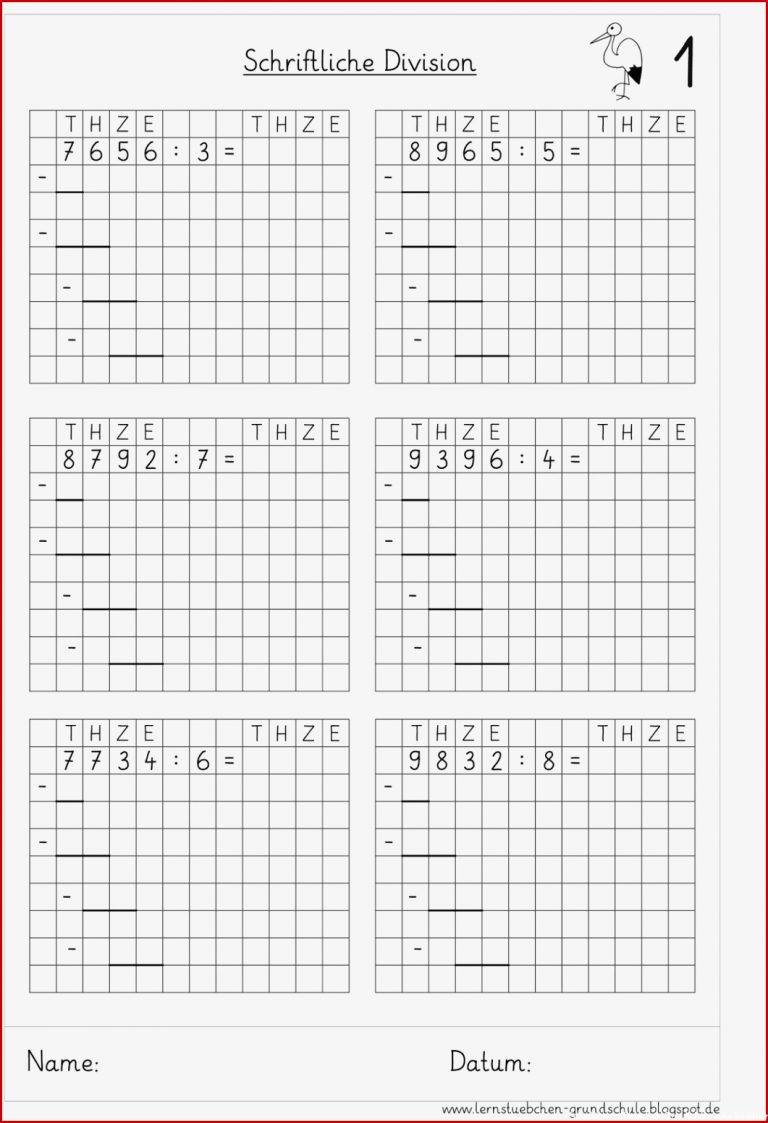 Lernstübchen schriftlich divi ren mit vierstelligen Zahlen