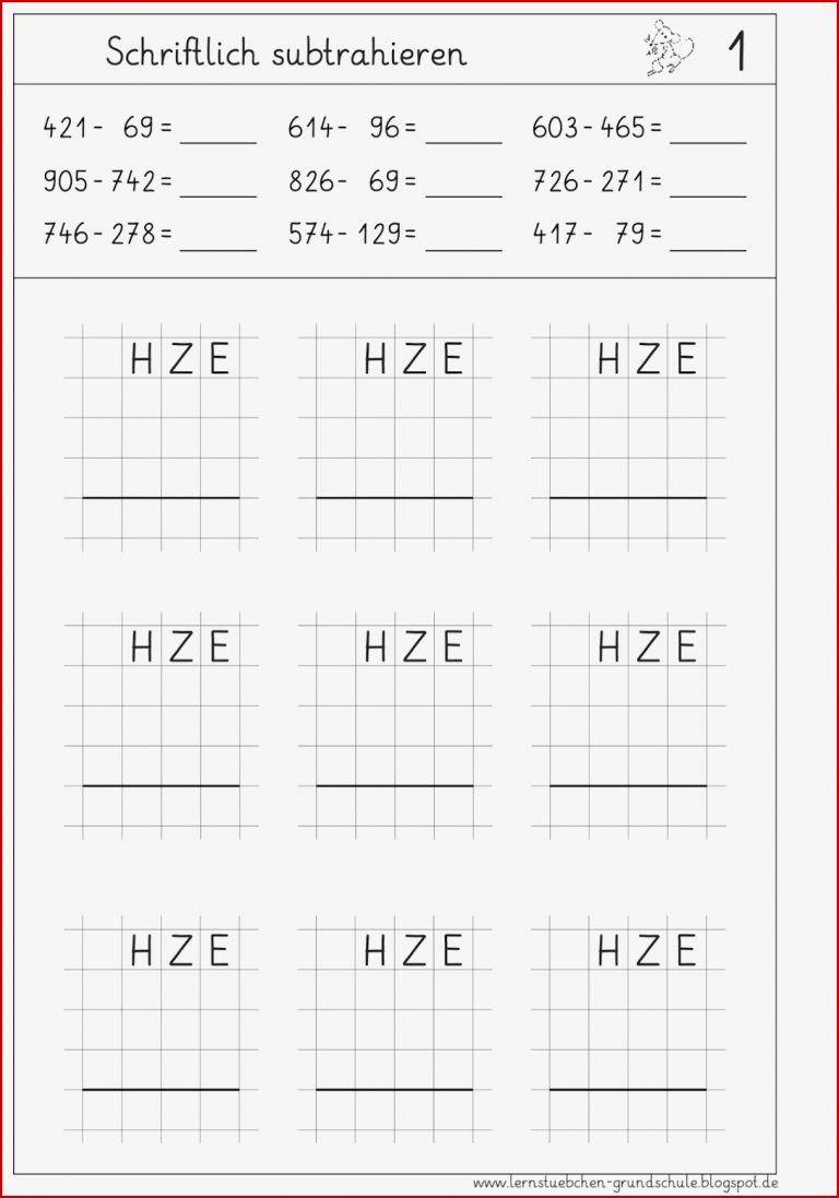 Lernstübchen Schriftliche Subtraktion