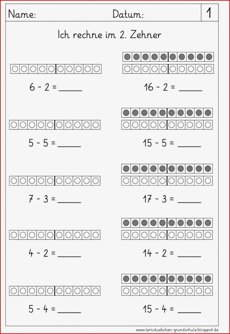 Lernstübchen Subtrahieren Analogieaufgaben