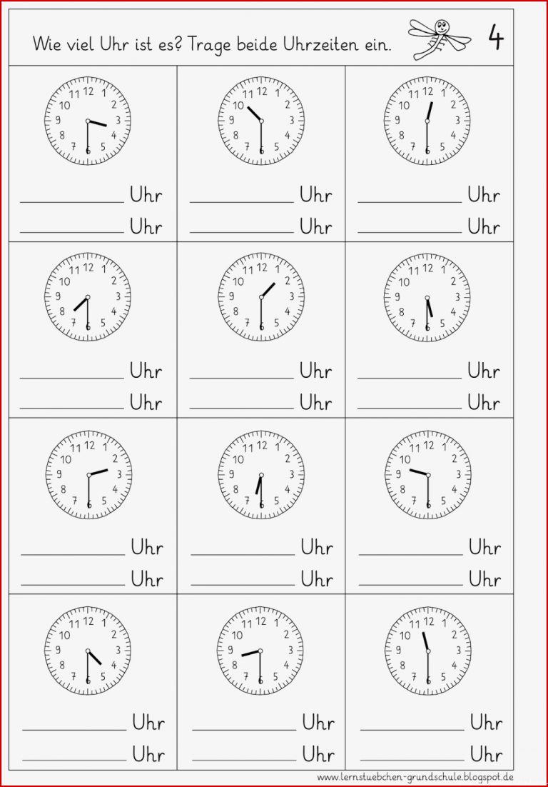 Lernstübchen Uhrzeiten ablesen halbe Stunden