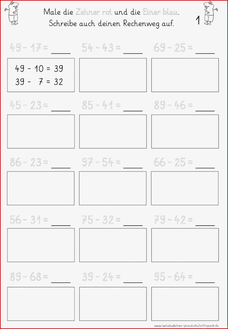 Lernstübchen Und Hier Subtraktion Ohne Zehnerübergang