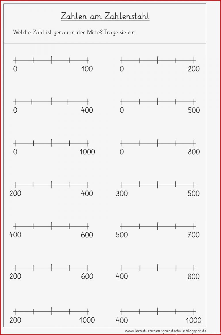 Lernstübchen Zahlen Am Zahlenstrahl Arbeitsblätter 1