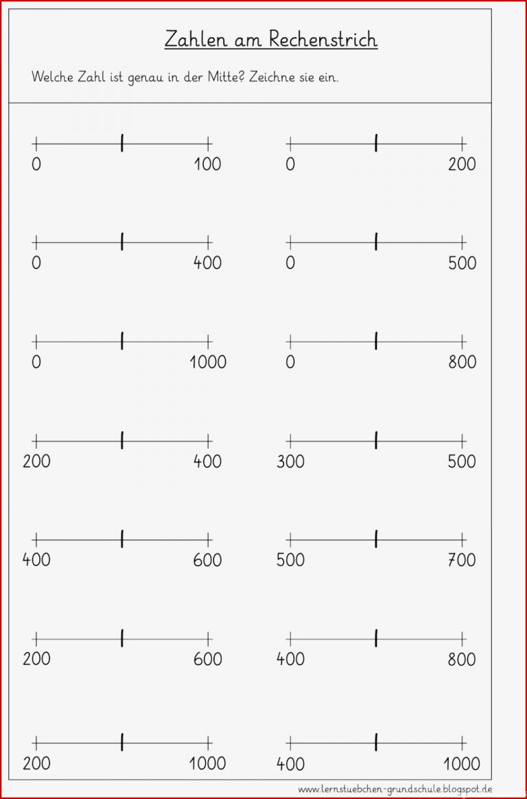 Lernstübchen Zahlen Am Zahlenstrahl Arbeitsblätter 1