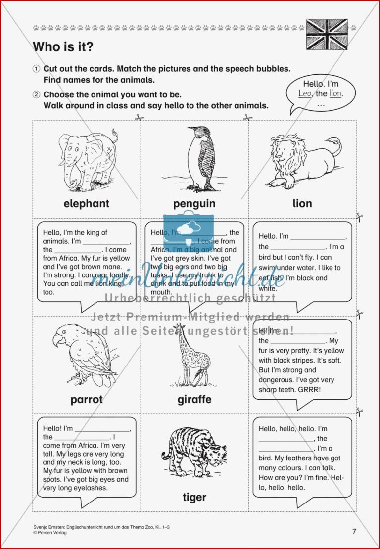 Lernwerkstatt Zoo Englische Tiernamen meinUnterricht