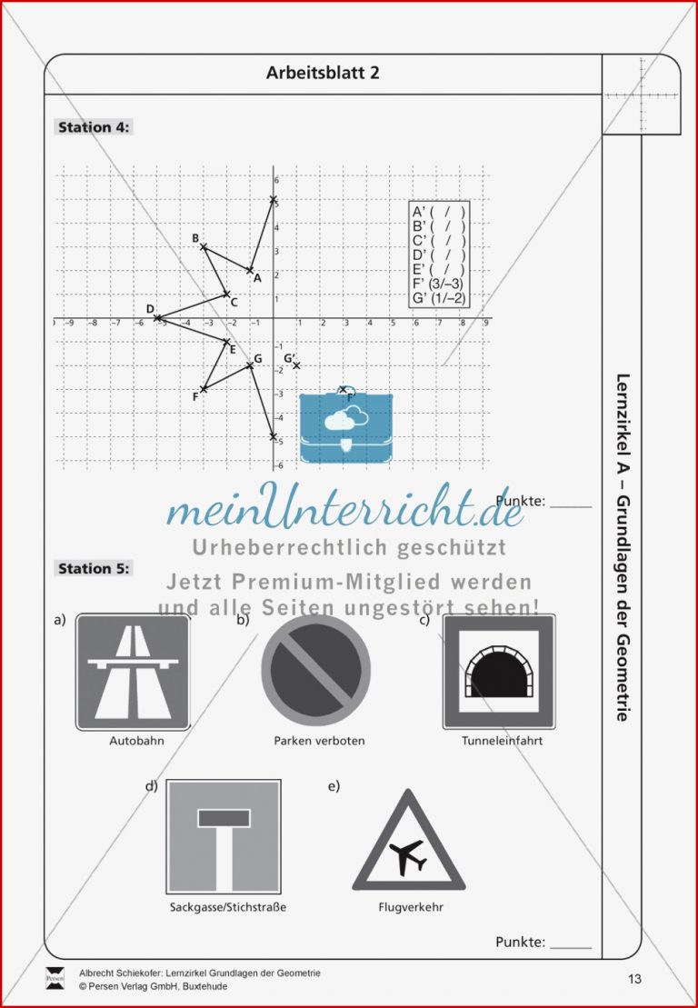 Lernzirkel zu Grundlagen der Geometrie Koordinatensystem