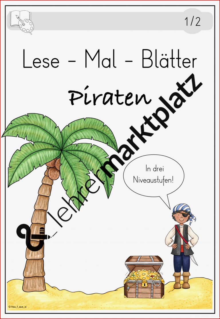 Lese Mal Blätter Piraten in drei Niveaustufen