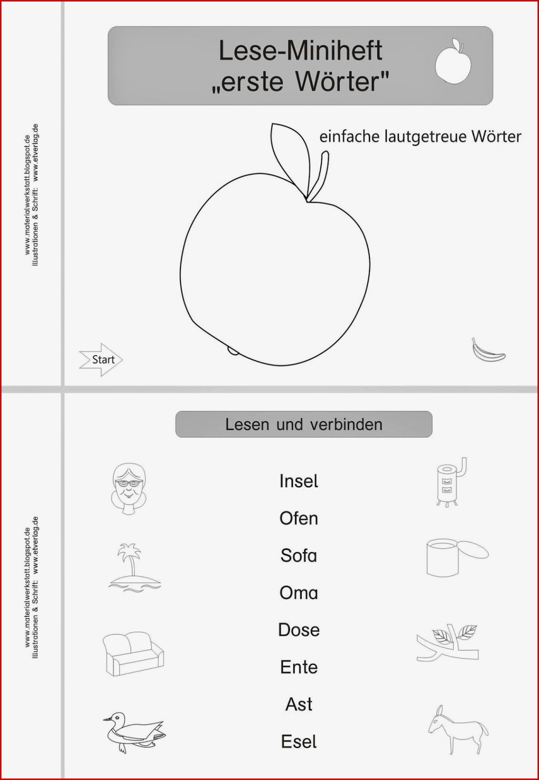 Lese Miniheft "erste Wörter"