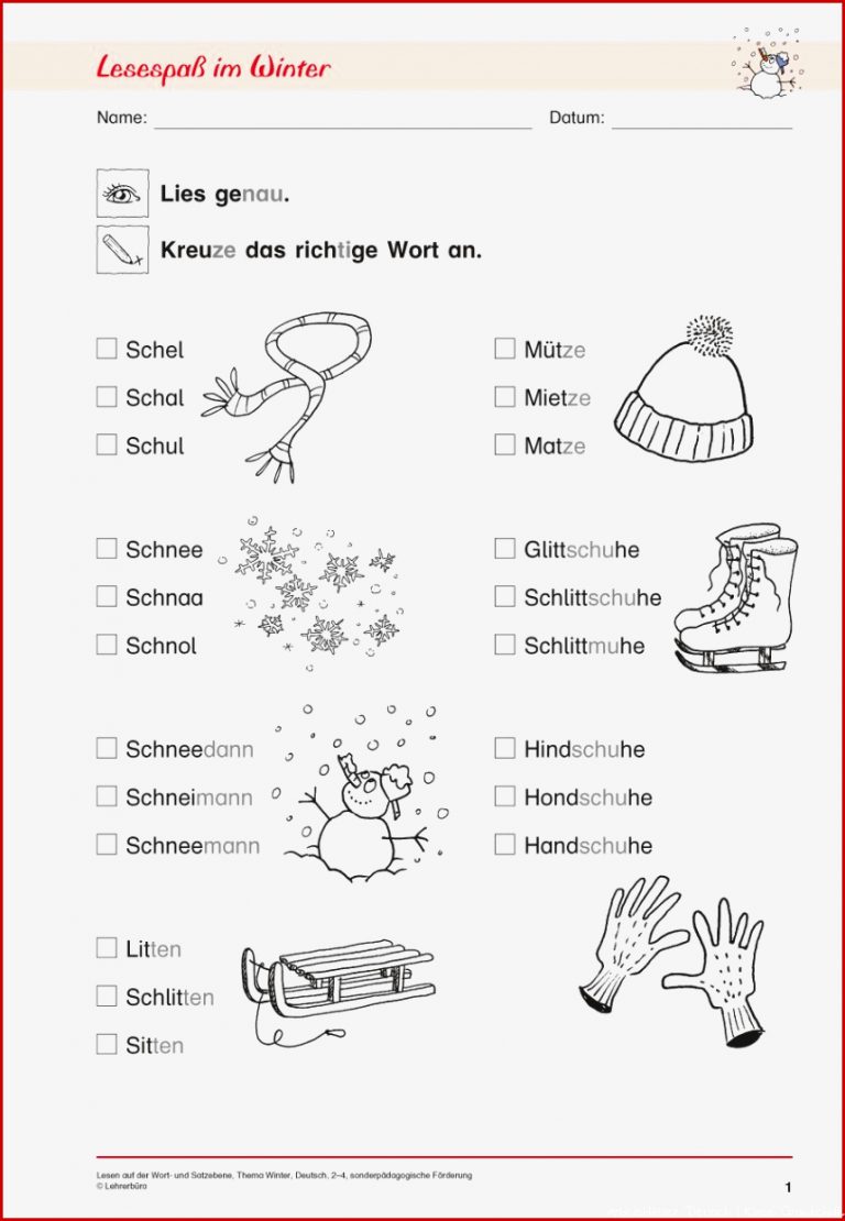 Lesen auf der Wort und Satzebene Thema Winter Deutsch 2 4