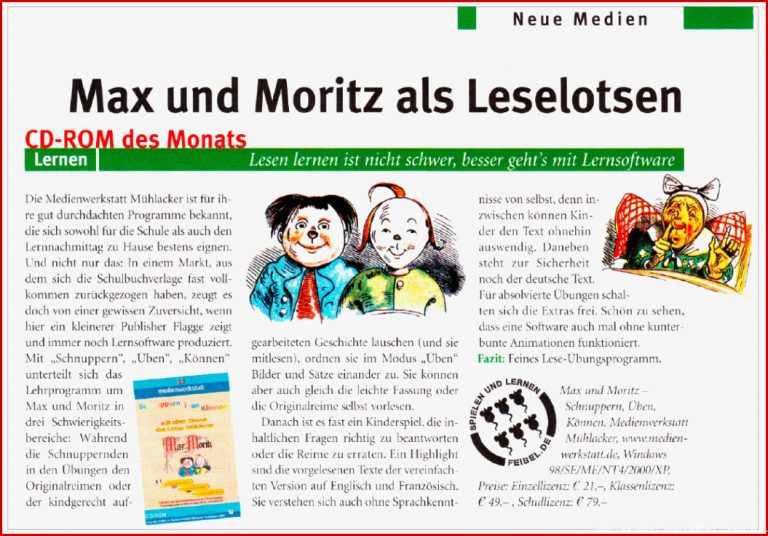 Lesen üben mit Max und Moritz Lernsoftware
