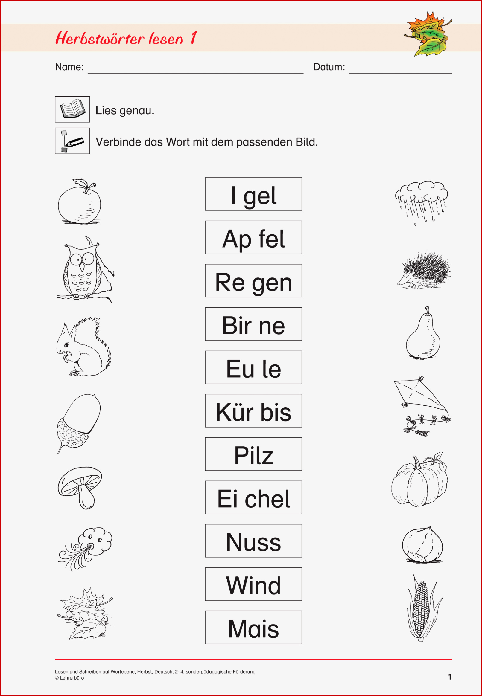 Lesen Und Schreiben Auf Wortebene Herbst Deutsch 2 4