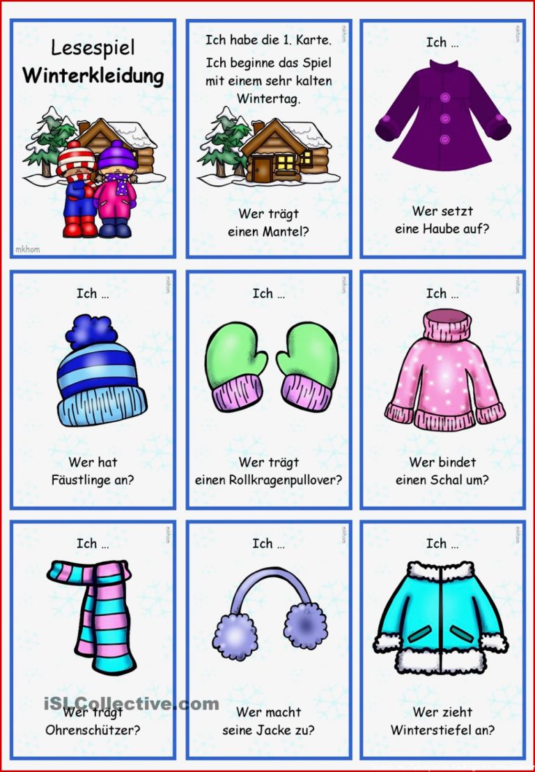 Lesespiel Verbkonjugation Winterkleidung