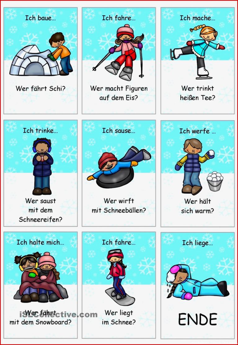 Lesespiel Winteraktivitäten 1 leichte Version