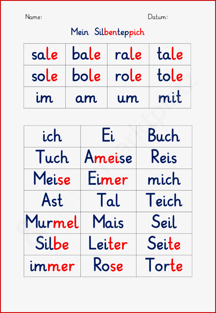 Leseübungen Silben Lesen Arbeitsblätter Kostenlos Worksheets