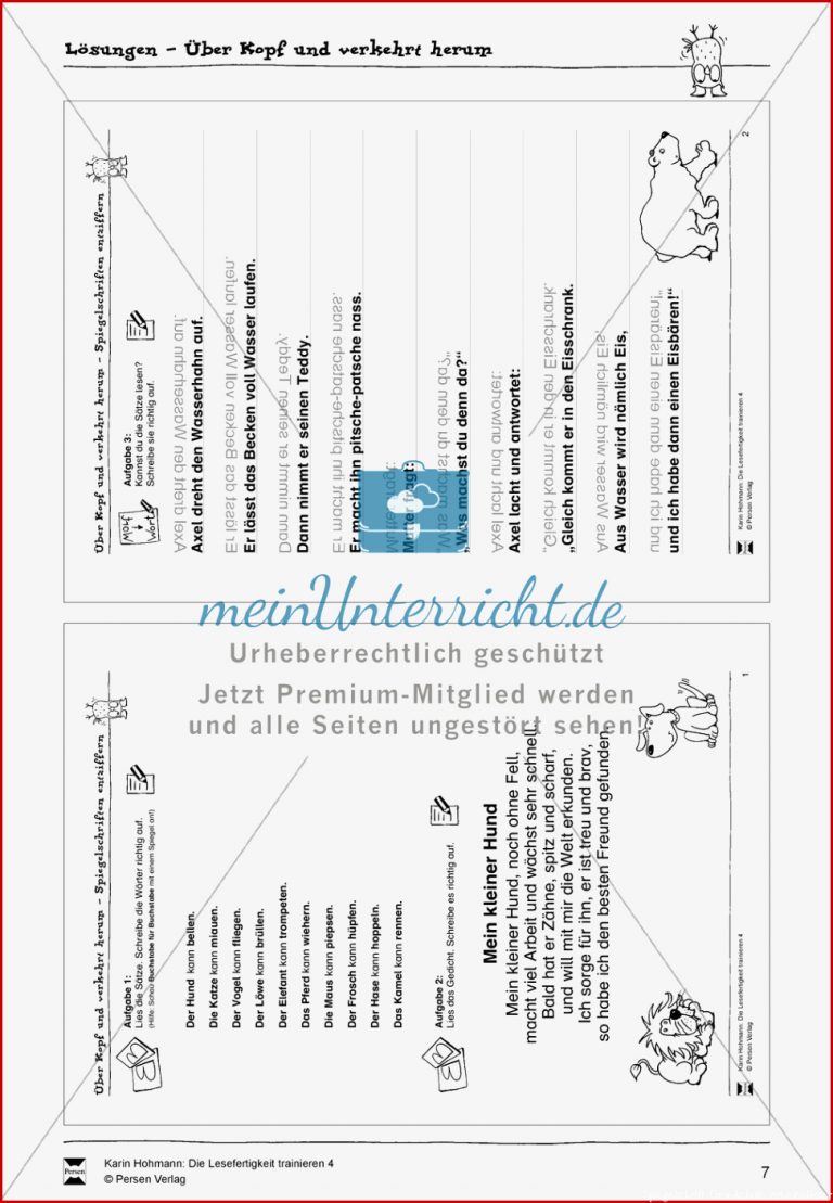 Leseübungen Zur Lesefertigkeit "spiegelschrift