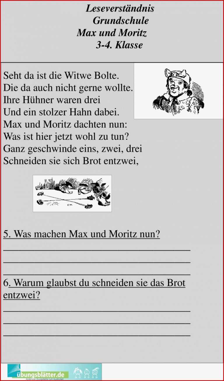 Leseverständnis Grundschule Max Und Moritz 3 4 Klasse