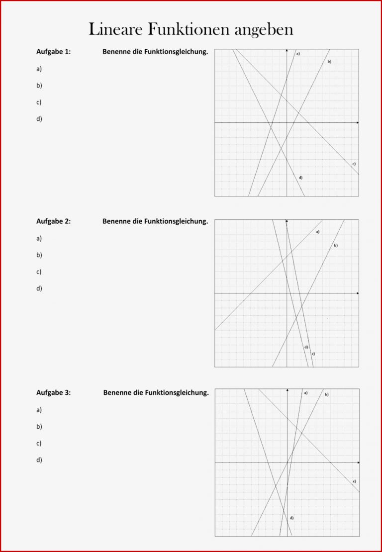 Lineare Funktionen Arbeitsblätter Worksheets