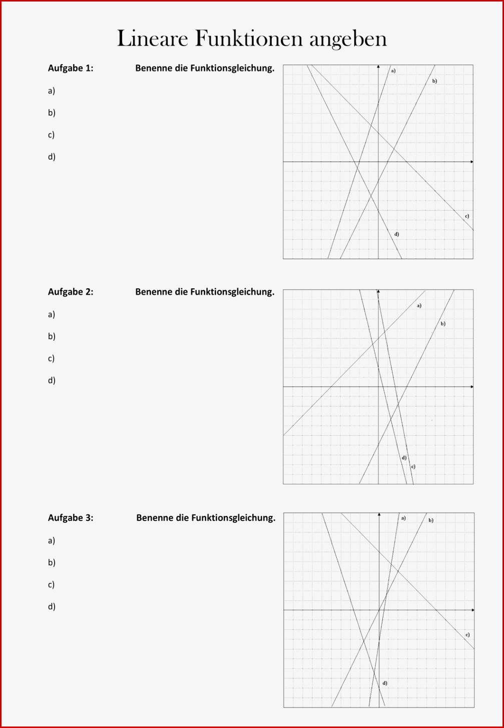 Lineare Funktionen Arbeitsblätter Worksheets