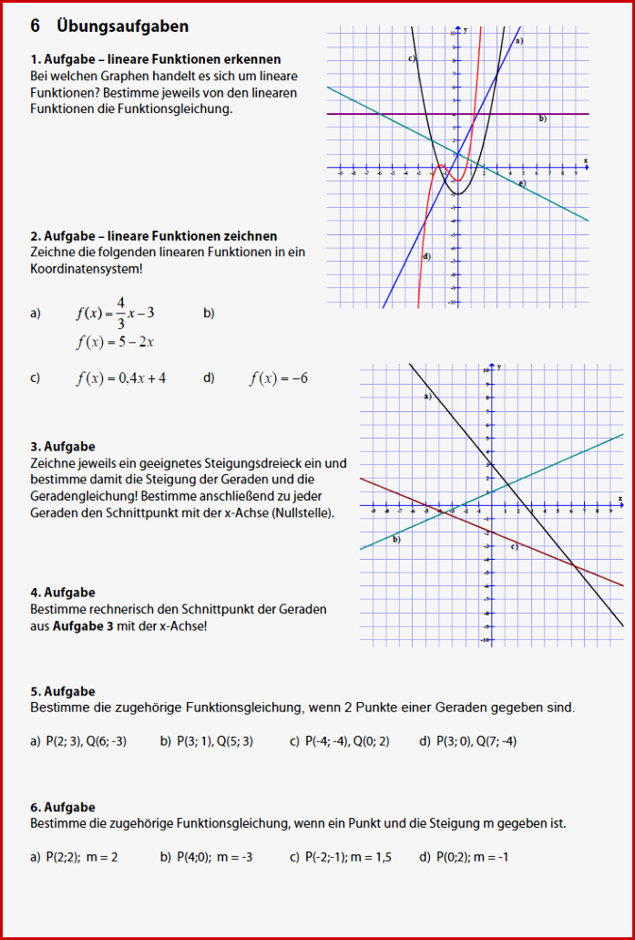 Lineare Funktionen Aufgaben Pdf Alle Arbeitsblätter