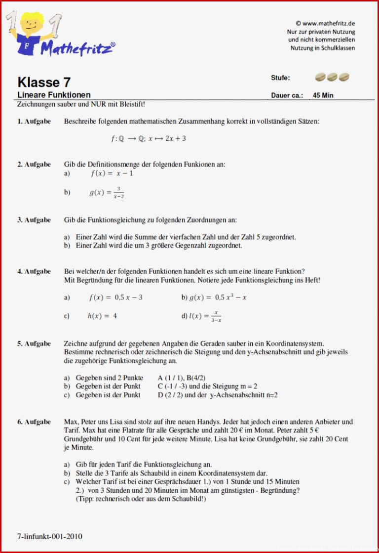 Lineare Funktionen Aufgaben Pdf Alle Arbeitsblätter